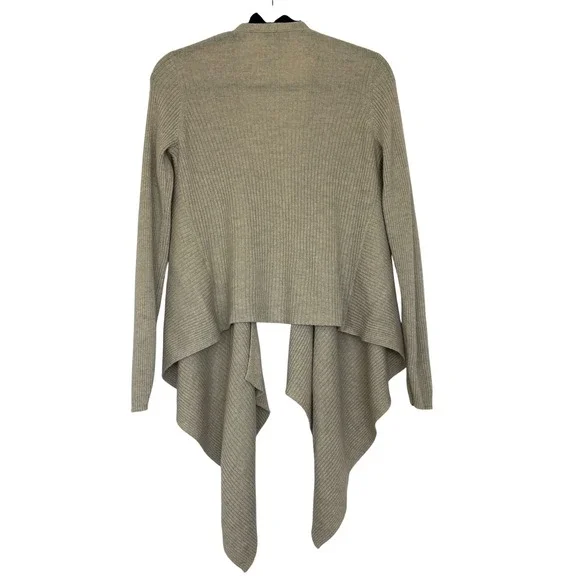 Eileen Fisher Cardigan PS Oatmeal Wool Ribbed Open Front Draped Langenlook - Picture 2 of 7